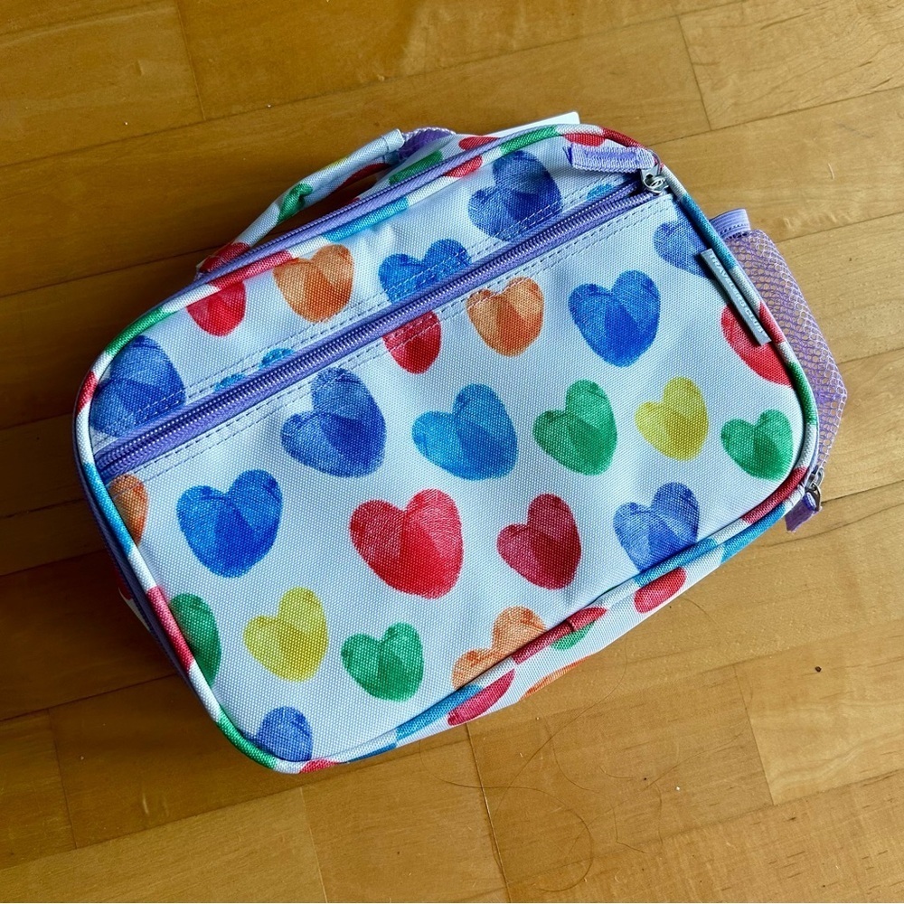 Travelers Club HEARTS Insulated Lunch Cooler Bag, Rainbow, White, Purple, 10 in - Picture 3 of 17